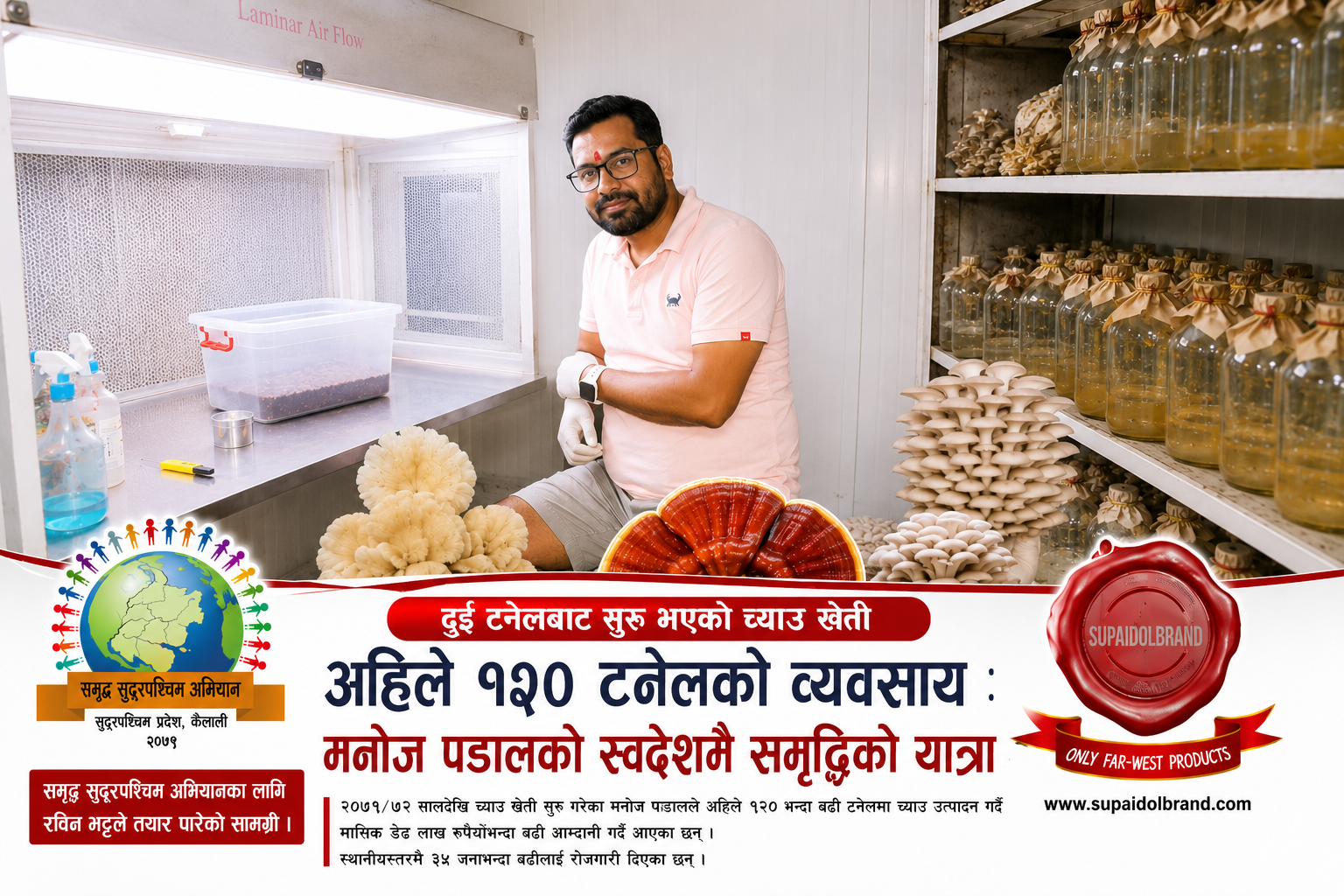 मनोज राज पडालको स्वदेशमै समृद्धिको यात्रा : दुई टनेलबाट सुरु भएको च्याउ खेती, अहिले १२० टनेलको व्यवसाय